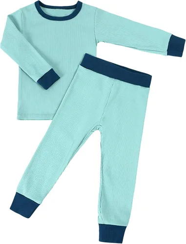 Miniatura 7 de OPAWO Pijama de bambú para niños pequeños, camiseta acanalada y pantalones de 2 piezas para niña, ropa de otoño para bebé, ropa de invierno de 1 a 7
