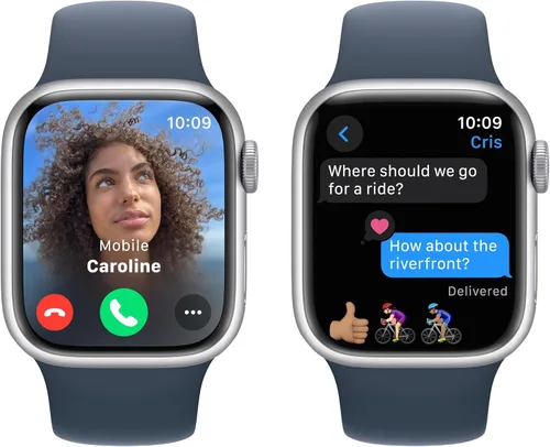 Miniatura 4 de Apple Watch Series 9 [GPS 41mm] Smartwatch con caja de aluminio plateado con correa deportiva azul tormenta S/M. Rastreador de fitness, aplicaciones