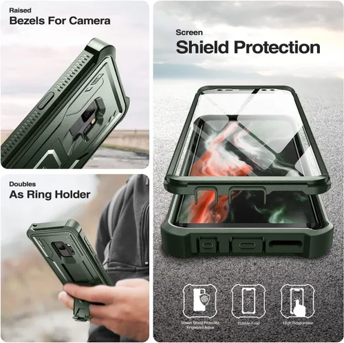 Miniatura 7 de Dexnor Funda para Samsung Galaxy S9, [Protector de pantalla y soporte integrados] Protección de grado militar resistente a prueba de golpes