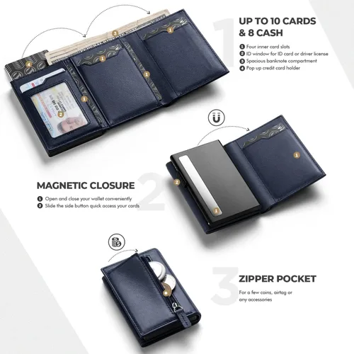 Miniatura 2 de VULKIT Cartera con bolsillo para monedas, cierre magnético, con ventana de identificación, billetera de cuero para efectivo y tarjetas de crédito