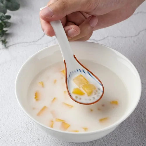 Miniatura 9 de Juego de 4 cucharas de sopa chinas, cucharas coreanas de porcelana para albóndigas de cereales de fideos Pho