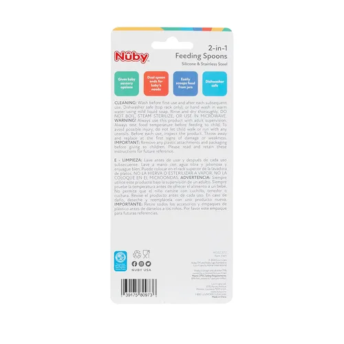Miniatura 5 de Nuby Cucharas de alimentación de doble extremo de silicona y acero inoxidable 2 en 1 para bebé, aguamarina/azul