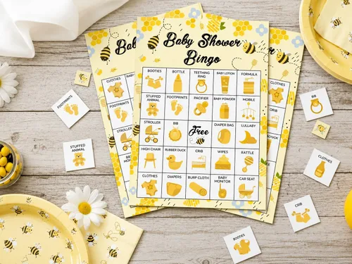 Miniatura 5 de Baby Shower Bingo - Juego temático de abeja para 24 jugadores para adultos y fiestas de revelación de género