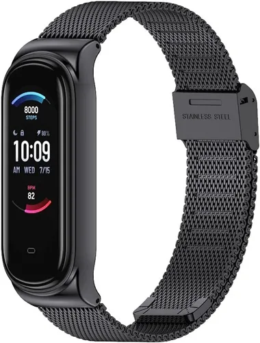 Miniatura 9 de Correa de repuesto de metal para Amazfit Band 5, correa de reloj compatible con Amazfit 5 Fitness Tracker (cuentas, negro)