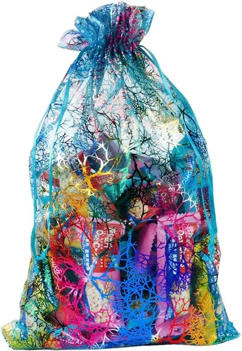 Miniatura 3 de Zwish Paquete de 50 bolsas de regalo de organza de 8 x 12 pulgadas, estilo azul coral para juguetes, dulces, chocolate, fiesta, Navidad, regalo
