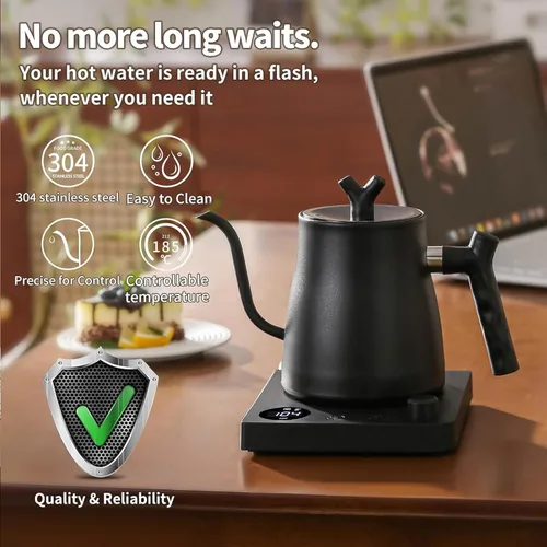 Miniatura 3 de Hervidor Eléctrico de Agua, Hervidor Eléctrico de Cuello de Cisne con Filtro de Café de 50 Piezas, Control de Temperatura ±1℉, Calentamiento Rápido