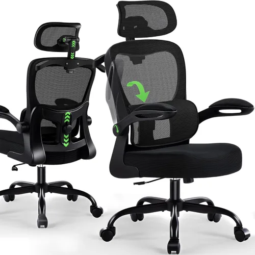 Miniatura 14 de AreShark Silla de Oficina Ergonómica con Soporte Lumbar Ajustable y Gancho para Reposacabezas, Silla de Malla Transpirable de Respaldo Alto