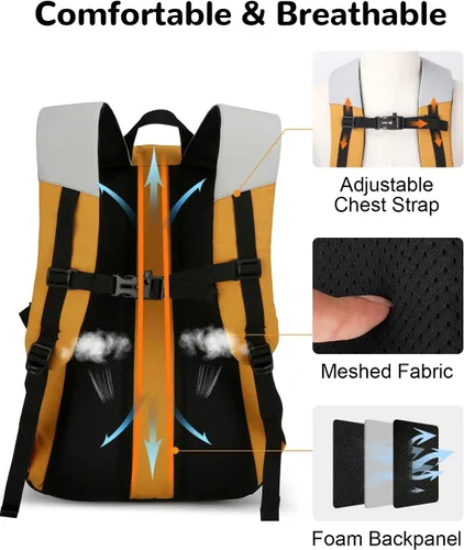 Miniatura 3 de Mochila pequeña de senderismo impermeable de 20L con correa para el pecho para hombres y mujeres, mochila ligera para exteriores, gris