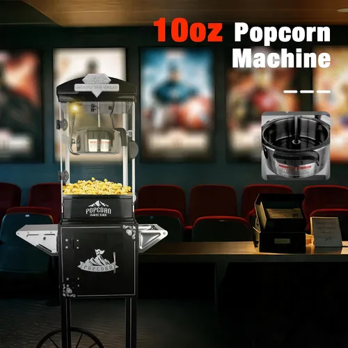Miniatura 5 de Ball & Cast Máquina de palomitas de maíz de 10 onzas estilo teatro en carrito con ruedas con 3 cucharas de plástico, máquinas de palomitas de maíz