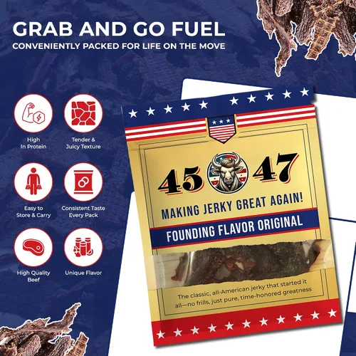 Miniatura 4 de Carne seca 45-47 – Carne seca premium hecha en Estados Unidos, 0.35 onzas de proteína por porción, baja en grasa, sin gluten, aperitivo audaz