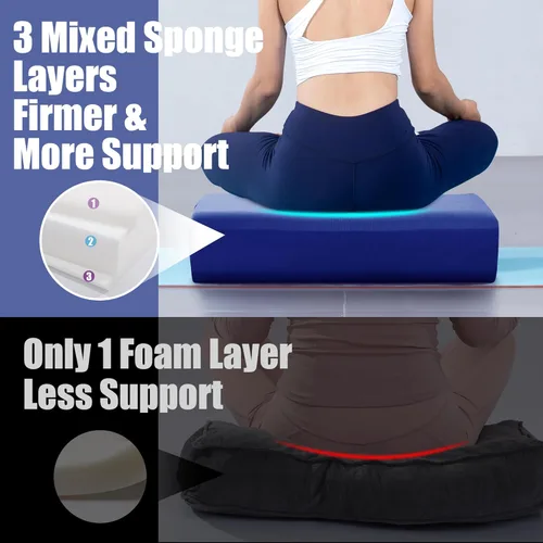 Miniatura 6 de MABOZOO Almohada de yoga, esponja de triple capa, cojín rectangular de yoga con asa de transporte, almohada de meditación con funda lavable para Azul