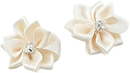 Beige (más como el melocotón), 40 lazos de satén con lazos de flores, rosas con apliques de diamantes de imitación, manualidades, boda, diciembre