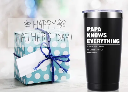 Miniatura 3 de momocici Vaso de 20 onzas con texto en inglés "Papa Knows Everything". Regalos para papá de hija, hijo, esposa. Regalos de cumpleaños, regalos
