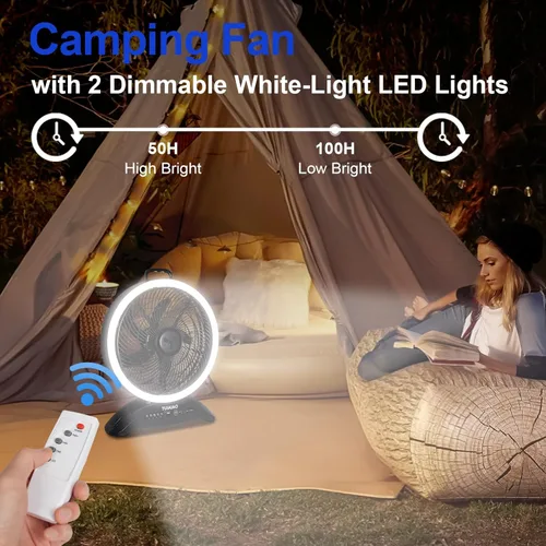 Miniatura 6 de Ventilador de campamento con batería de 45000 mAh con pantalla y LED, ventilador grande recargable de 12 pulgadas, flujo de aire de alta velocidad