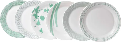 Miniatura 10 de Royal Doulton Pacific - Platos llanos con patrones mixtos, 11.4 pulgadas, azul/blanco, juego de 6