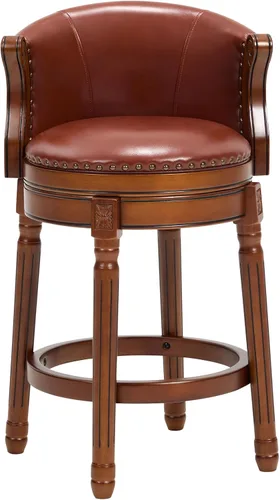Miniatura 10 de CozyRain Taburetes de bar de madera de goma, taburete de bar tapizado de cuero con respaldo y reposapiés para el hogar, cocina, mostrador, comedor