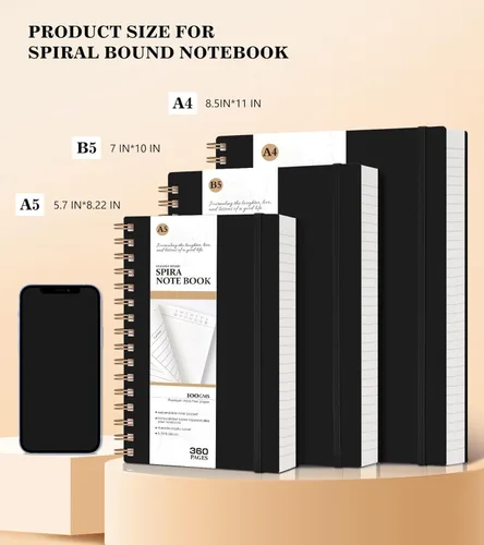 Miniatura 4 de MUAHLIUB Cuaderno de espiral rayado universitario, 360 páginas rayadas gruesas para mujeres y hombres, cuadernos grandes B5 con papel de 100GSM