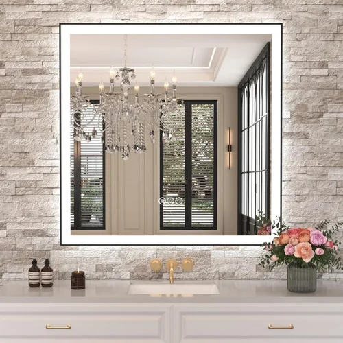 Miniatura 14 de Amorho Espejo de baño LED de 24 x 32 pulgadas con luces, iluminación frontal y retroiluminación, regulable continuamente, antiniebla, vidrio Frente