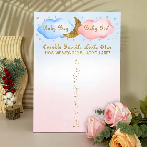 Miniatura 5 de Juego de fiesta de revelación de género para niño o niña, tablero de póster de revelación de género azul y rosa con calcomanías, kit