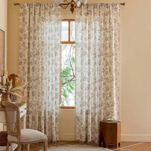 Miniatura 11 de ENJOYBRIDAL - Cortinas azules florales de 63 pulgadas, juego de 2 paneles, cortinas semi transparentes, cortinas cortas para sala de estar, bolsillo