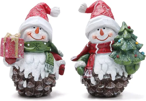 Hodao 2 piezas Figuras de muñeco de nieve de Navidad, conos de pino de Navidad, decoraciones de muñeco de nieve de Navidad, figuras de muñeco de
