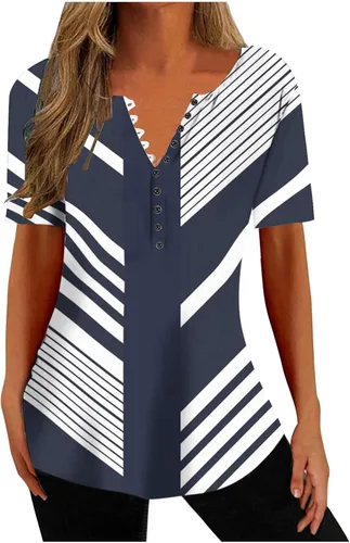 Miniatura 144 de Summer Shirts for Women 2025 Plus Size Short Sleeve Henley Tops Marble Floral Loose Tshirt Tee Casual Dressy Tunics