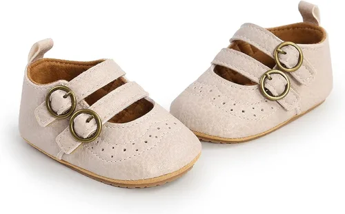 Miniatura 6 de QWZban Zapatos planos Mary Jane con Bownot antideslizante suela suave de piel sintética para recién nacidos, bebés, primeros caminantes