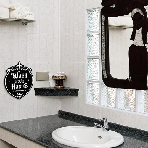 Miniatura 7 de Kercan Arte de pared gótico de madera, 9.6 x 11.8 pulgadas, letrero de pared con texto en inglés "Wash Your Hands", decoración del hogar de brujas
