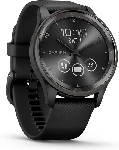Garmin vívomove Trend, elegante reloj inteligente híbrido, batería de larga duración, manecillas dinámicas del reloj y pantalla táctil, color negro