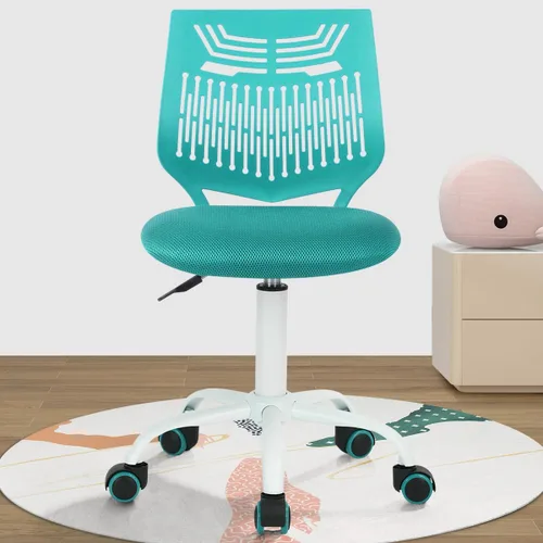 FurnitureR Silla de escritorio sin reposabrazos, pequeña silla de trabajo ajustable para oficina en casa con cojín acolchado de malla, silla