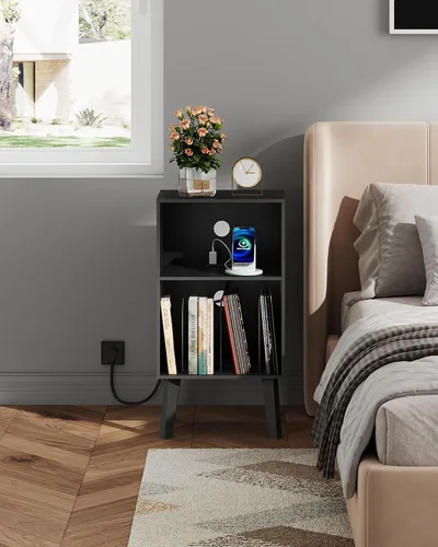 Miniatura 2 de WLIVE Moderna mesita de noche con almacenamiento, mesita de noche de espacio pequeño, mesa auxiliar para dormitorio y sala de estar, mesita de noche