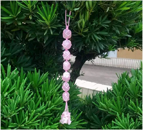 Miniatura 4 de Adornos colgantes de cuarzo rosa natural hechos a mano para auto, piedras de cristal para decoración del hogar, ornamento Feng Shui, decoración