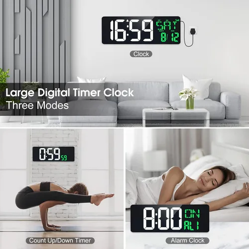 Miniatura 5 de Reloj de pared digital de 17 pulgadas, pantalla grande, tiempo de sincronización Bluetooth, atenuación automática, reloj de pared digital grande