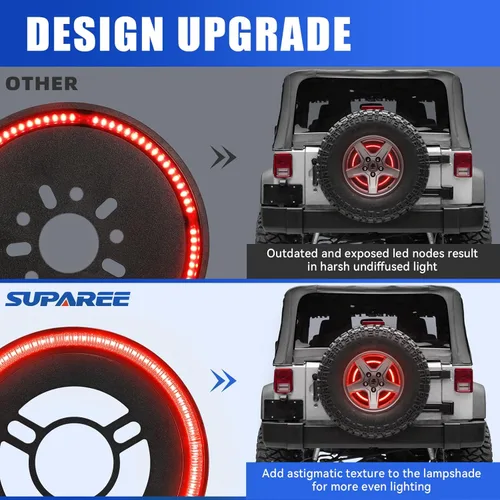Miniatura 3 de SUPAREE Luz de Freno de Llanta de Repuesto Compatible con Jeep Wrangler 2007-2017 JK JKU YJ TJ, Plug and Play 4ta Tercera Luz de Freno Trasera LED
