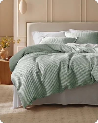 Miniatura 40 de Bedsure - Funda de edredón de algodón tamaño King - 100% algodón de tejido gofre color verde bosque, juego de ropa de cama GentleSoft™ transpirable