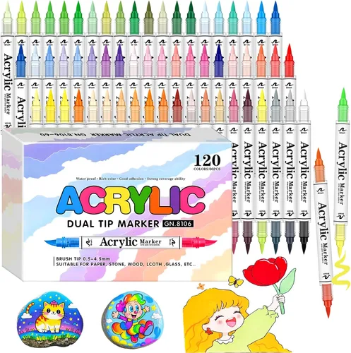 Marcadores de pintura acrílica de 120 colores, paquete de 60 marcadores de tinta automática, marcadores acrílicos y bolígrafos de pintura para