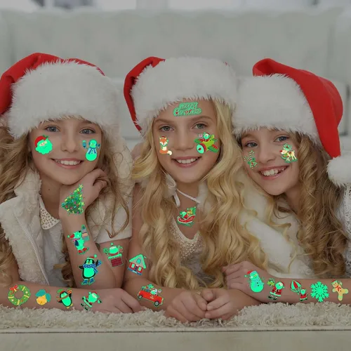 Miniatura 3 de winthrop 120 tatuajes temporales luminosos de Navidad para niños, que brillan en la oscuridad envueltos individualmente, tatuajes de seguridad