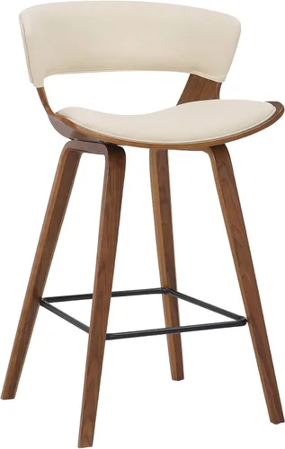 Armen Living Jagger Modern Taburete de bar de 26 pulgadas de altura de mostrador con piel sintética crema y reposapiés recubierto de polvo negro