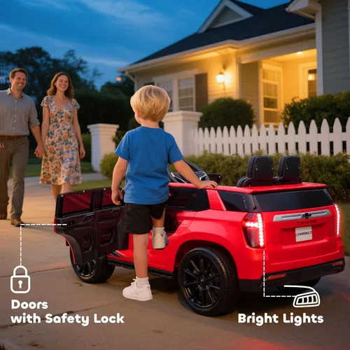 Miniatura 9 de Aosom - Automóvil con licencia Chevrolet Tahoe de paseo, batería de 12V 7AH, juguete eléctrico con control remoto para padres, luces LED, música