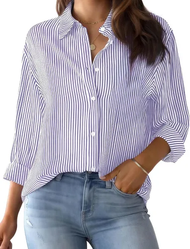 Miniatura 14 de LOMON Camisa de Botones para Mujer Tops de Primavera Verano Manga Larga Negocios Elegante Casual Blusas con Cuello Conjuntos de Trabajo Ropa