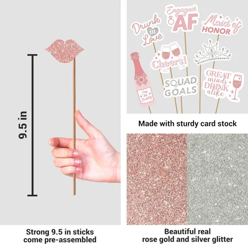 Miniatura 5 de Accesorios para cabina de fotos de despedida de soltera totalmente montados, juego de 32 letreros de oro rosa, rosa y plata, suministros