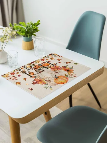 Miniatura 6 de Manteles individuales para mesa de comedor, juego de 4 manteles individuales para otoño, Acción de Gracias, calabaza, flor y girasol, manteles