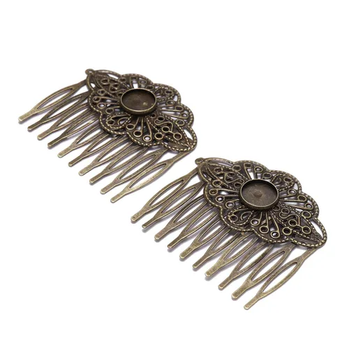 Miniatura 7 de 5 unids 52×56mm bronce antiguo peine para el pelo fabricación de joyas horquillas hallazgos ajuste 0.472 in cabujones de vidrio ajustes DIY pinzas
