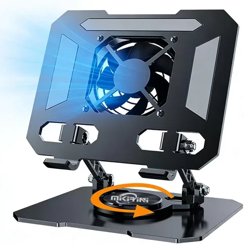 Miniatura 3 de Soporte de tableta giratorio de 360° doble para escritorio con base de acero al carbono, soporte para tableta de mesa con doble varilla ajustable