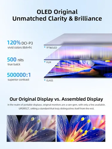 Miniatura 4 de UPERFECT Monitor portátil OLED con pantalla táctil de 14 pulgadas, 3K 2880 x 1800 120Hz Monitor portátil para juegos de 0.1 ms, 500 liendres