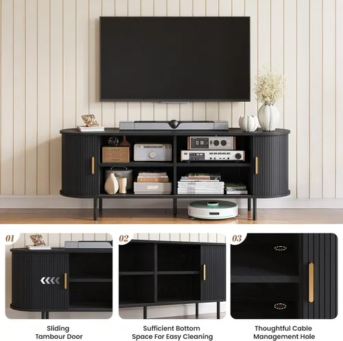 Miniatura 9 de Mueble de TV moderno de mediados de siglo de 55 pulgadas con toma de corriente, centro de entretenimiento para televisores de hasta 60 pulgadas