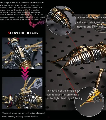Miniatura 5 de Rompecabezas de metal 3D para adultos, kits de modelos: bricolaje para construir avispas mecánicas de metal, juguete de acero rompecabezas de acero