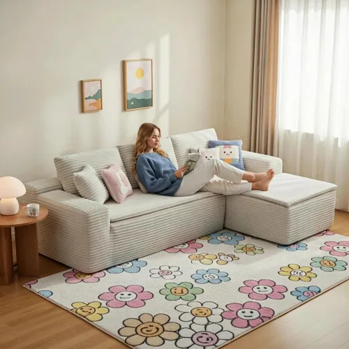 Miniatura 19 de Sofá modular de nube, sofá seccional sin hueso para sala de estar, sofá de espuma viscoelástica de tela de pana, sin montaje, de lujo, moderno