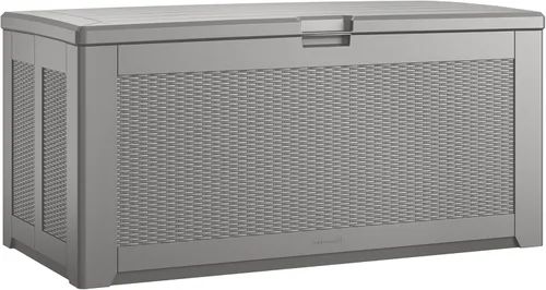 Miniatura 8 de Caja de almacenamiento para exteriores de resina extra grande Rubbermaid (134 galones), resistente a la intemperie, color negro, organización