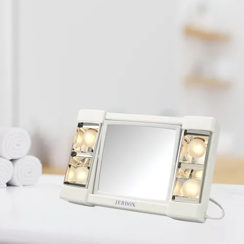 Miniatura 5 de JERDON Espejo de maquillaje de dos caras con luces, espejo de tocador con aumento 3X e iluminación sin deslumbramiento, base blanca, modelo J1010